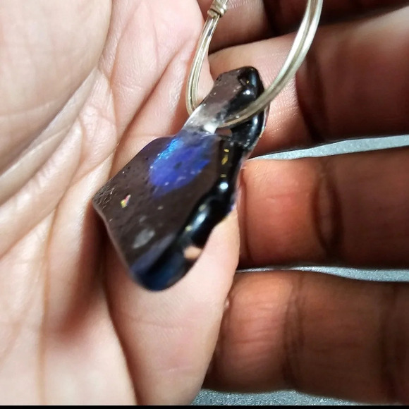 Sterling Silver Wire Wrapped Dichroic Glass Rainbow Green Blue Pendant - Picture 5 of 10